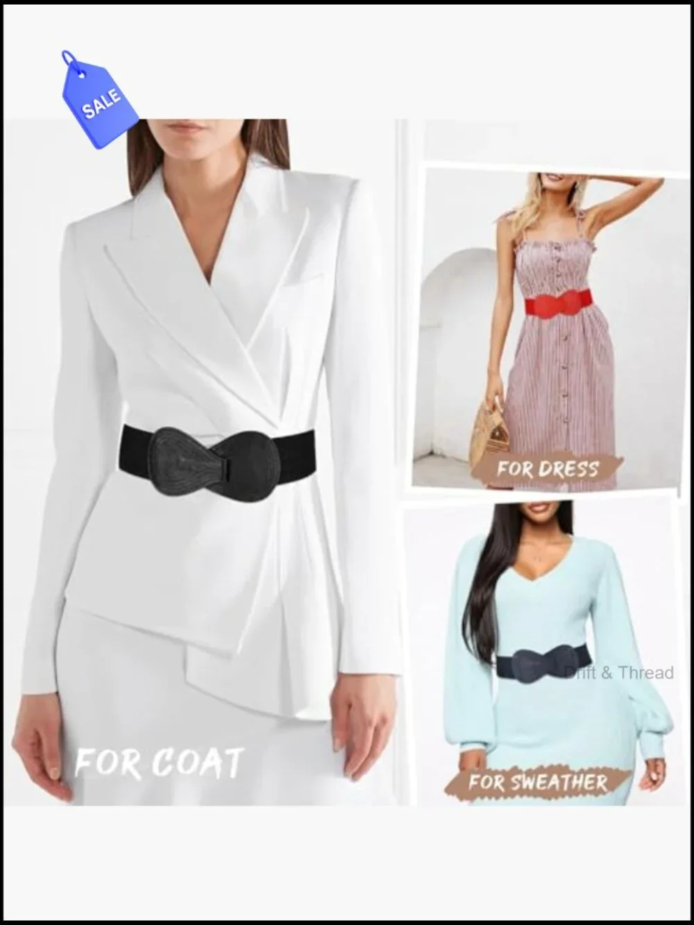 Wide Elastic Stretch Dress Belt with Interlock Leather Buckle